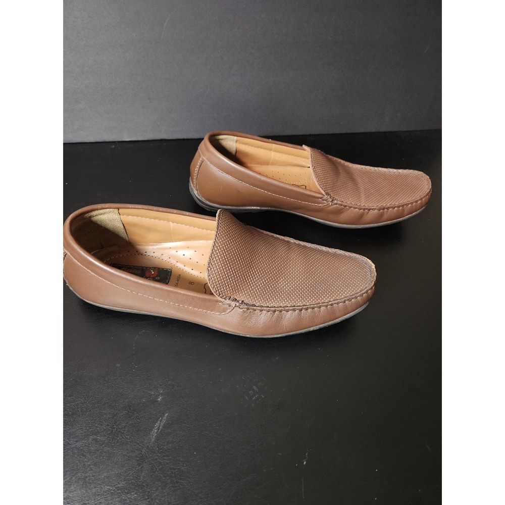 Bata Mocassino Mens Brown Leather Loafers Textured Slip On Shoes 854-4004 Size 8
